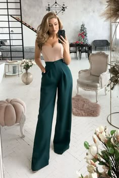 Fest Outfits, Stil Elegant, Looks Chic, Fancy Outfits, Professional Outfits, High Waisted Trousers, Palazzo Pants