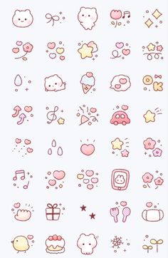 an assortment of different types of stickers on a white background with pink and blue colors