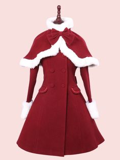 Winter Coat Dress, Cute Winter Outfits, Crossbow, Cape Coat, Red Long Sleeve, Sweet Lolita, Cosplay Dress, Kawaii Clothes