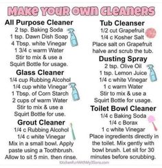 the rules for how to make your own cleaners in minutes, including instructions on how to use them