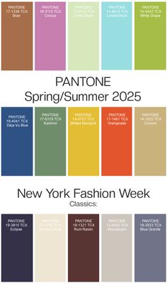 the pantone spring / summer color scheme for new york fashion week, with different colors