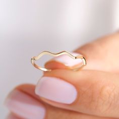 Here is Wave Ring Gold for girl! Our Wavy Ripple Stacking Ring is perfect compliment ring for wife. This Squiggle Chevron Ring is designed as chick dainty 10K 14K 18K Gold V Shape Band and Minimalistic Nesting Curved Ring for her.  This wave ring gold women is perfect combine ring 18K design as a wavy stacking ring for bride or girlfriend. Our chevron curved ring is perfect nesting stacked ring for bride, future wife and women.  This nesting stacked ring is also great engagement, wedding or special day comfort fitting ring gifted for girlfriend, future mrs wife, darling or yourself. Please check our other stackable gold rings: https://www.etsy.com/shop/Cristojuanna?ref=seller-platform-mcnav§ion_id=43773456 Ring Features: Band Width: 1.10 mm  Band Thickness: 1.30 mm We can make 10K 14K 18K Curved Ring, Printable Ring Sizer, Curve Ring, Gold Rings Stackable, Wave Ring, Chevron Ring, Future Wife, Solid Gold Rings, Rings For Her