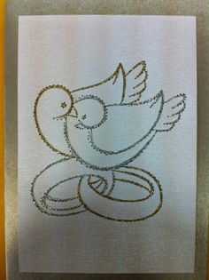 a white towel with a bird drawn on it