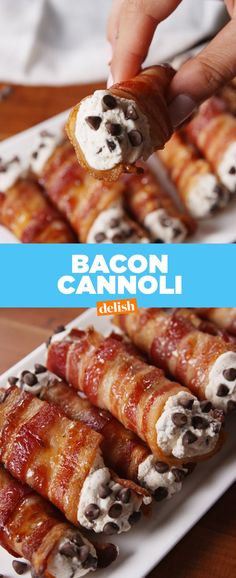 bacon cannoli rolls with cream cheese and chocolate chips