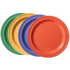 four different colored plates stacked on top of each other