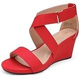 Amazon.com | Alexis Leroy Women's Summer T-Straps Buckle Design Fashion Wedge Heel Sandals Red 9-9.5 M US | Platforms & Wedges