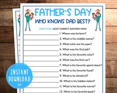 father's day who knows dad best question card