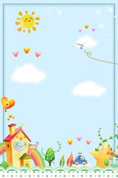 an image of a child's wallpaper with clouds and sun in the sky