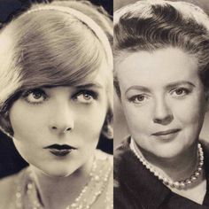 an old photo of two women with pearls on their heads and one woman wearing pearl necklaces