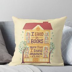 a house with trees and books on it that says i'm lived in books more than