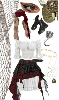 several different types of clothing and accessories are arranged in the shape of a netted net