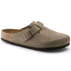 Boston Soft Footbed Suede Leather Taupe | BIRKENSTOCK Boston Soft Footbed, Birkenstock Styles, Calf Muscles, Birkenstock Boston, Zermatt, Birkenstock Boston Clog, Leather Clogs, Reykjavik