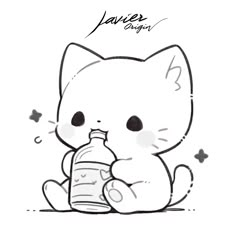 a drawing of a cat with a bottle in it's hand and the caption saying