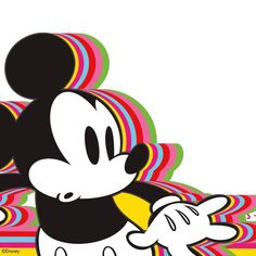 a mickey mouse cartoon character with multicolored stripes