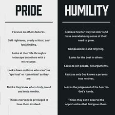 two different types of text on black and white paper with the words pride, humility