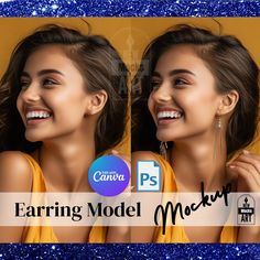 two photos of a woman smiling with the text earning model mockup overlayed