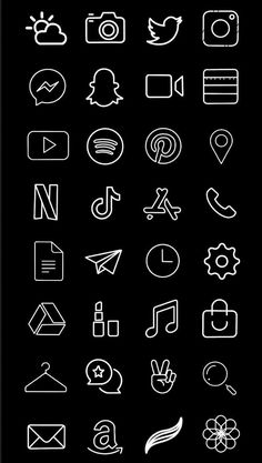 the icons are drawn in white on a black background, and each has different symbols