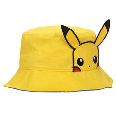 Journey through Kanto with your favorite characters and this Pokemon bucket hat. The hat comes in yellow and features a fluffy 3D plush of Pikachu's face. The hat comes with a wide brim to protect your face from the sun on all sides. The hat is made with high-quality cotton twill materials. Pokemon fans will love this comfy hat. Big Face, Pokemon Fan, Cotton Twill, Bucket Hat, Pikachu, Favorite Character, Pokemon, Yellow, Hats