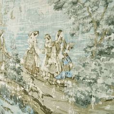 an image of three women walking in the woods on a tapestry wallpapered background