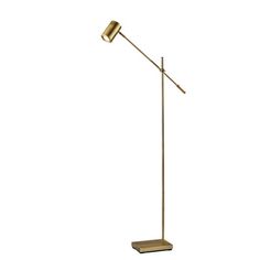 a gold floor lamp with a wooden base