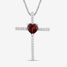 Features: Religious Jewelry, Quick ShipJewelry Closure: Spring Ring ClaspSetting: ProngShape: Cross, HeartStone Cut: HeartStone Millimeter Measurement: 5 Mm LengthMetal Color: WhiteChain Length: 18 InchChain Gauge: 040Pendant Length: 22.7mmPendant Width: 16.3mmChain Construction: BoxCare: Wipe CleanStone Type: 21 Lab Created Sapphire, 1 Genuine GarnetAuthenticity: Genuine StoneBirthstone: January BirthstoneMetal: Sterling SilverNecklace Type: Pendant NecklacesPendant & Charms Type: PendantsCount Cross Heart, Sterling Silver Cross, Religious Jewelry, Silver Cross, Red Garnet, Heart Pendant Necklace, Spring Rings, Type 1, Pendant Necklaces