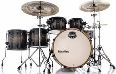 a black drum set with white background