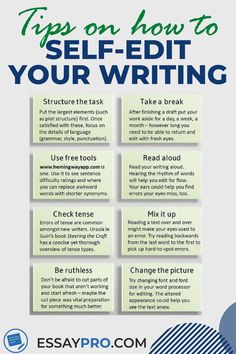 the steps to self - editting your writing in five easy steps, including an info sheet