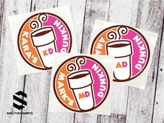 three stickers with coffee cups on them