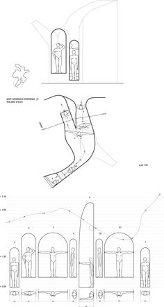 an architectural drawing shows the interior and exterior sections of a building, as well as two diagrams