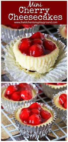 mini cherry cheesecakes on a cooling rack