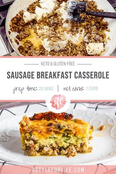 Sausage, cream cheese, green chiles, spinach, cheese breakfast casserole that is keto friendly and gluten-free Sausage Egg Cheese Breakfast Casserole, Easy Breakfast Casserole Sausage, Sausage Egg Breakfast Casserole, Breakfast Egg Casserole, Best Breakfast Casserole, Thanksgiving Breakfast, Easy Brunch Recipes, Breakfast Casserole Easy, Breakfast Casserole Sausage