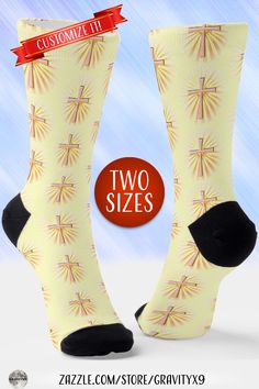 * Rays of Light from the Religious Cross Socks by #Gravityx9Designs at Zazzle * A lovely wardrobe accessory for men and women * Light rays from The Cross pattern covers this pair of socks. * This Easter / Religious pattern can be resized for a larger or smaller print * Choose background color of your choice. * 1024 Bootie Socks, Easter Religious, Trouser Socks, Wardrobe Accessories