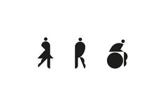 three different types of toilet symbols in black and white, with one person wearing a hat