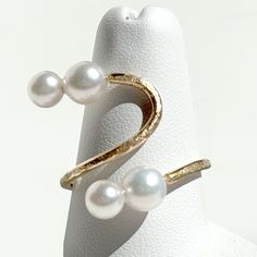 14 Karat Gold Akoya Pearl Textured Ring - Extravagant Luxury Pearl Ring Suitable For A Gift, Luxury Unique Pearl Ring As Gift, Luxury Classic Pearl Rings, Luxury Akoya Pearl Rings For Women, Luxury Timeless Akoya Pearl Ring, Luxury Classic Akoya Pearl Rings, Yellow Gold Akoya Pearl Ring, Luxury Gold Akoya Pearl Ring, Sculpted Jewelry