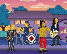 the simpsons band is playing in front of a house