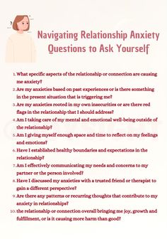 Questions you can ask yourself if you're feeling anxiety in a relationship or connection - click for more #Relationshipanxiety Therapy Questions To Ask Yourself, Ask Yourself Questions, Adulting Challenge, Educational Tips, Feelings Activities, Understanding Emotions, Mental Health Facts, Questions To Ask Yourself, Relationship Therapy