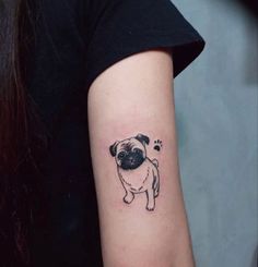 Black Pug Tattoo Black Pug Tattoo, Bow Tie Tattoo, Bandana Tattoo, Butterfly Wing Tattoo, Breeds Of Dogs, Aari Designs, Chest Tattoos For Women