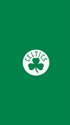 the boston celtic logo is shown on a green background with white lettering and shamrock leaves