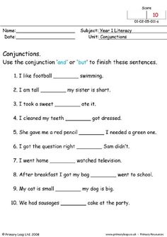 worksheet for conjunctions with pictures to help students understand the subject in this sentence