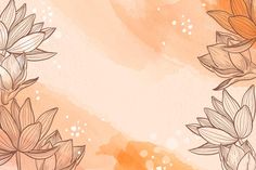 an orange and white background with flowers on the left hand side, watercolor style