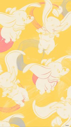 an elephant and dog wallpaper in yellow, blue, pink, and orange colors