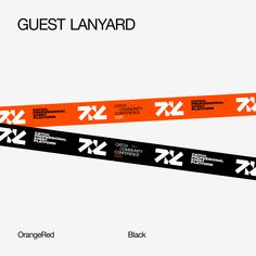 an orange and black sign with the words guest lanyard on it's side