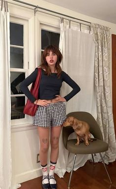 Grunge alternative style-camillacarcoba, gingham print shorts, boxer shorts outfit, red purse Boxer Outfit Female, Pattern Shorts Outfit, Boxers Outfit Female, Boxers Outfit, Boxer Outfit, Plaid Shorts Outfit, Boxer Shorts Outfit, Plaid Skirt Outfit, Heart Tattoos