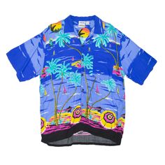 BASIX Jammin Shirt Beach Hawaiian Shirt Blue Floral Short Sleeve Mens L Summer Blue Shirt With Camp Collar, Blue Summer Camp Shirt For Beach, Blue Camp Collar Shirt For Summer, Blue Short Sleeve Shirt For Spring Beach, Blue Shirt For Beach Vacation, Printed Blue Short Sleeve Shirt For Summer, Summer Light Blue Collared Camp Shirt, Light Blue Collared Camp Shirt For Summer, Blue Camp Shirt For Beach In Spring