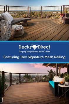 deck direct magazine cover featuring an outdoor seating area and wooden decking with blue text