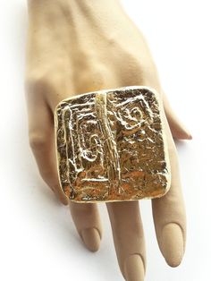 Large Gold Ring Statement, Square Gold Ring, Big Ring, Pattern, Brutalist, Rough Contemporary, Artisan Ring, Huge Ring, Fashion, Jewelry, - Etsy Bosnia and Herzegovina Artistic Gold Ring Jewelry, Handmade Artistic Gold Rings, Artistic Handmade Gold Rings, Artistic Metal Ring Perfect As A Gift, Artistic Metal Rings With Unique Design, Artistic Metal Ring Jewelry For Gifts, Artistic Gold Metal Rings, Artistic Metal Ring Jewelry, Artistic Metal Rings For Gifts