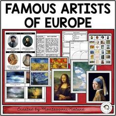 the famous paintings of europe are shown in this poster with text that reads famous artists of europe