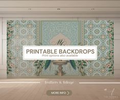 an image of a room with wallpaper and wood flooring in front of the words printable backdrops