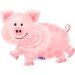 a small pink pig is standing on its hind legs and has it's mouth open