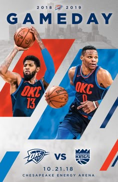 two basketball players in blue and orange uniforms with the words gameday on them, next to each other